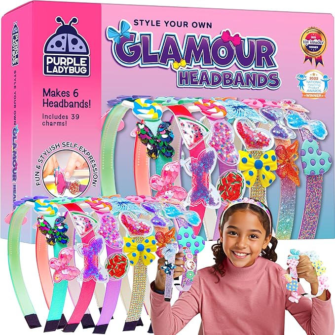 PURPLE LADYBUG DIY Headband Making Kit - Crafts for Girls Ages 6-8, 5-9 Years Old Girl Gifts, Birthday, Hair Accessories, Fun Summer Activities for Kids, Christmas Gifts for Girls