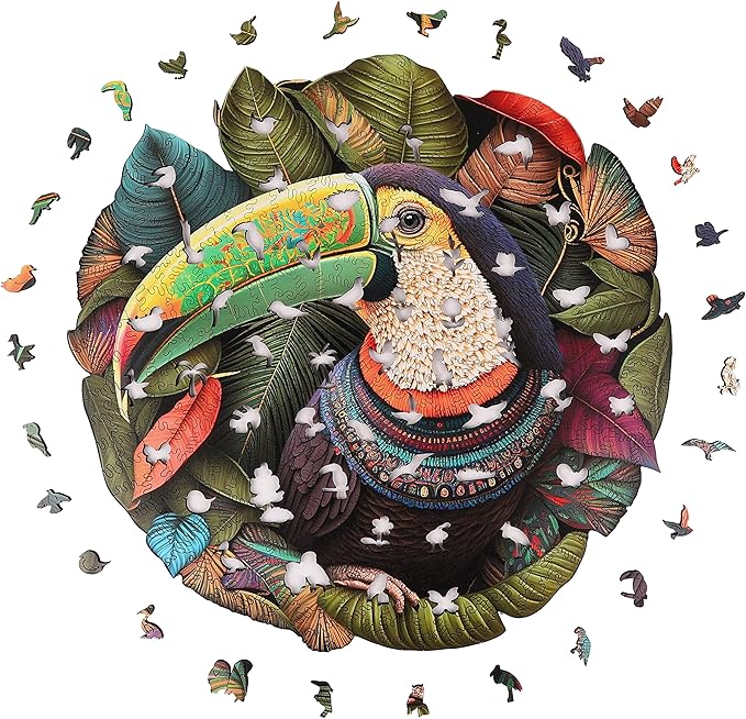 Mys Aurora Wooden Puzzles, Mandala Parrot 200 Piece Jigsaw Puzzles, Unique Shaped Wooden Jigsaw Puzzles for Adults and Kids, Family Game 11.2 x 11.2 Inch