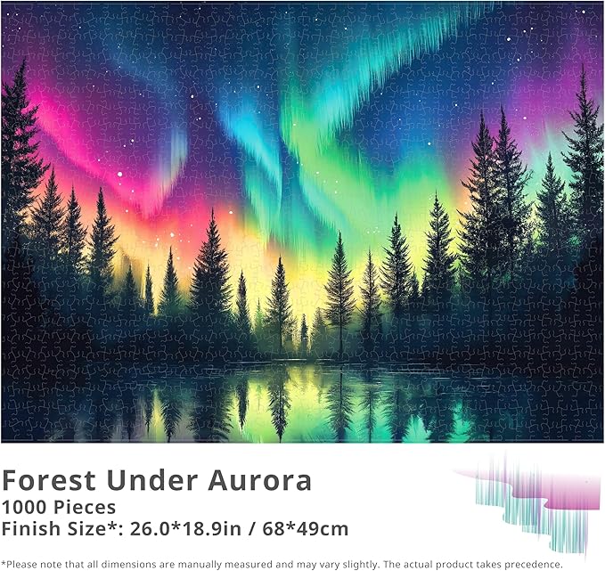 Forest Under Aurora, 1000 Pieces Jigsaw Puzzles, Family Game Nights, Finish Size 18.9 * 26.0 in