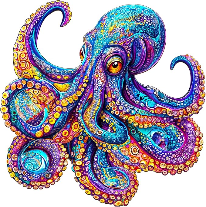 Wooden Puzzles for Adults, Wooden Jigsaw Puzzles for Adults, Wood Puzzles Adult-Colorful Octopus Unique Shaped Octopus Puzzle, Creative Birthday Gifts for Friends Family Game (8.5 * 8.4in 100pcs)