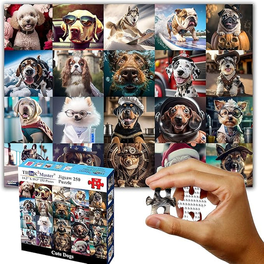 Think2Master Cute Dogs 250 Pieces Jigsaw Puzzle Featuring heartwarming Puppies and Dogs. Fun Toy for Kids, School & Families. Great Gift for Boys & Girls Ages 8+. Size: 14.2” X 19.3”