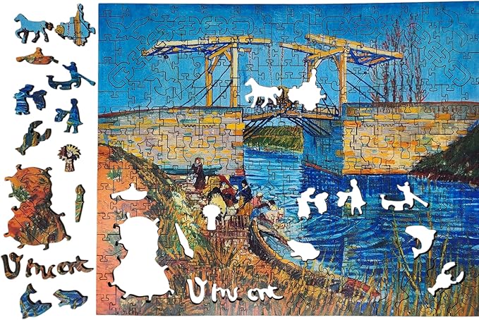 Wooden Puzzle for Adults - Uniquely Shaped Pieces - Made in The USA by FoxSmartBox - 265 Pieces - The Langlois Bridge at Arles