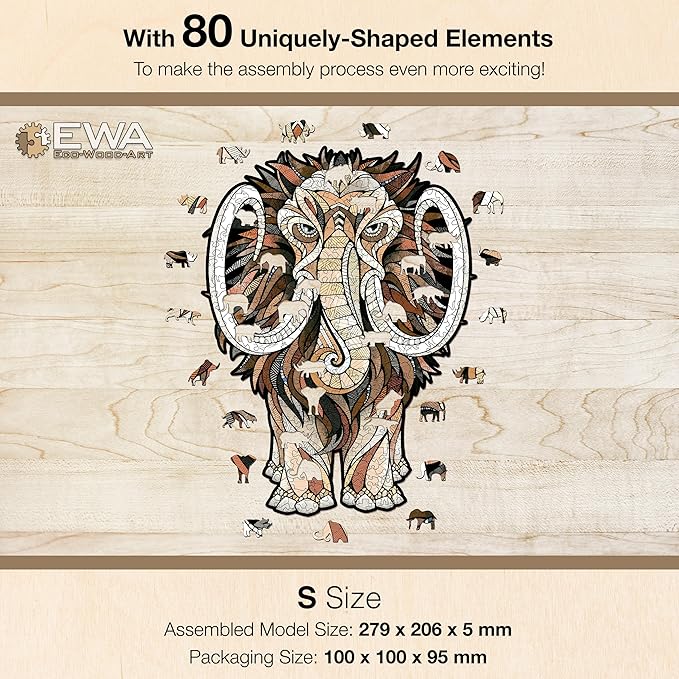 Mastodon S Wooden Puzzle for Adults - A 80-Piece Prehistoric Giant Ready to Adorn Your Living Space with Its Majestic Presence