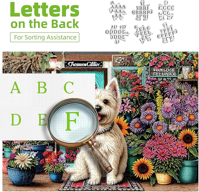 Dog Flower Shop 1000 Piece Jigsaw Puzzle for Adults Colorful Garden Scene Sunflowers Challenging Puzzle for Family Game Night Gifts & Home Decor for Puzzle Lovers (27.6" x 19.7")