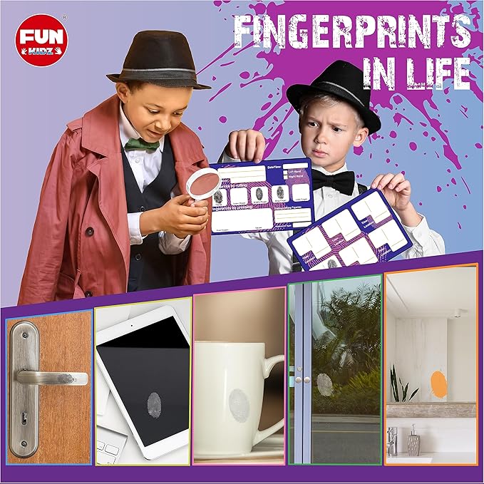 Detective Fingerprint Kit for Kids Ages 8-12, FunKidz Spy Gear Pretend Play STEM Science Kit Project with Crime Scene Investigations Educational Class Tools for Boys Girls