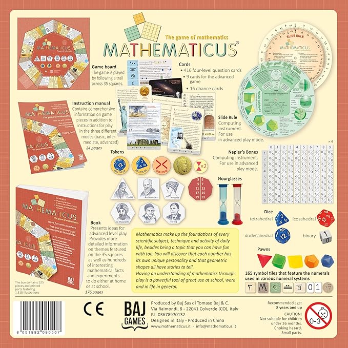 Math Board Game - [English Edition] - Mathematicus: Where Numbers Meet History. Explore The multicultural World of Ancient Mathematics and Calculation Tools - 2-5 Players Challenges - 525 Pieces
