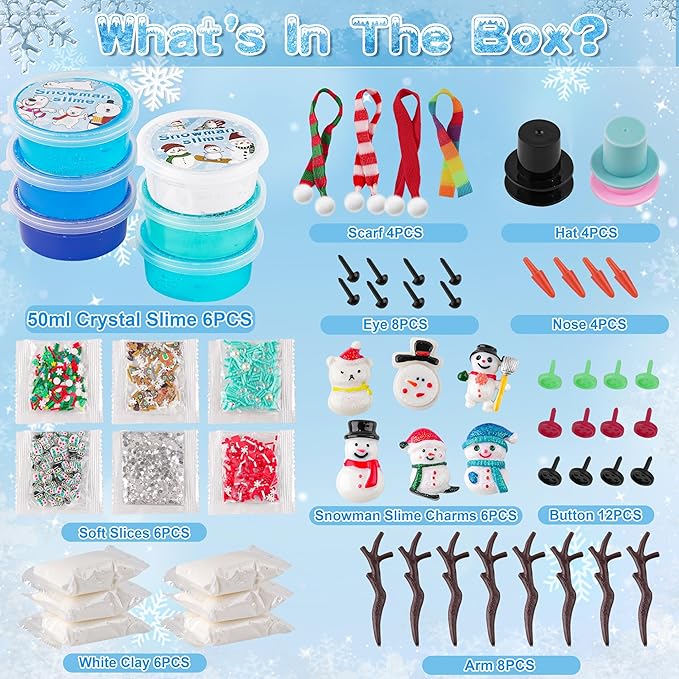 6pcs Slime Stocking Stuffers, Stocking Stuffers for Kids,Christmas Crafts,Stocking Stuffers, Kids Crafts Snowman DIY Kit,Crafts Xmas Gift