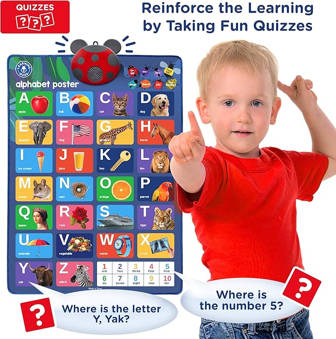 LEARNING BUGS Interactive ABC & 123s Talking Poster & Musical Wall Chart, Educational Toy for Toddlers