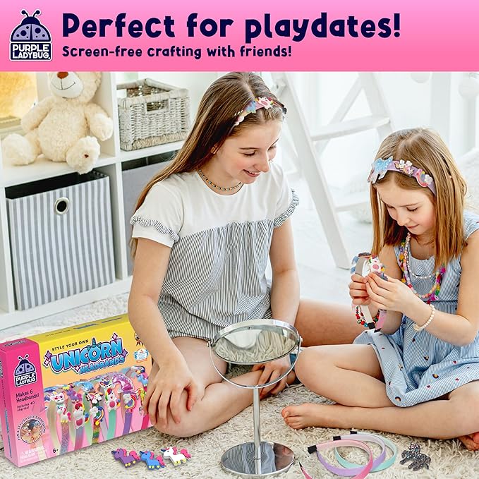 PURPLE LADYBUG Unicorn Headband Making Kit - Unicorn Crafts for Girls Ages 4-9, Birthday Gifts, DIY Hair Accessories Set, Great Summer Activity for Girls