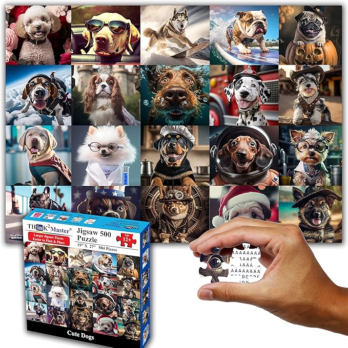 Think2Master Cute Dogs 500 Pieces Jigsaw Puzzle Featuring heartwarming Puppies and Dogs. Fun Teens, Seniors & Families. Great Gift for Kids Ages 13+ Size: 26.8” x 18.9”