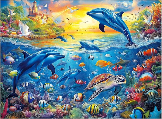 ALL4JIG Ocean World Fun Jigsaw Puzzles for Adults and Kids, 500 Pieces, 19" x 14", Christmas Secret Santa Gift, White Elephant Gifts, Number Partitioned for Easy Solving