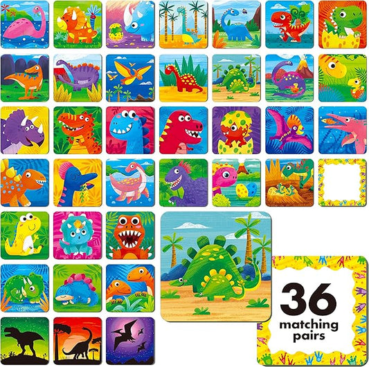 Memory Matching Game, 72 PCS Dinosaurs Matching Cards for Toddlers 36 Pairs Memory Cards Educational Toys for Preschool 4 5 6 Years Old