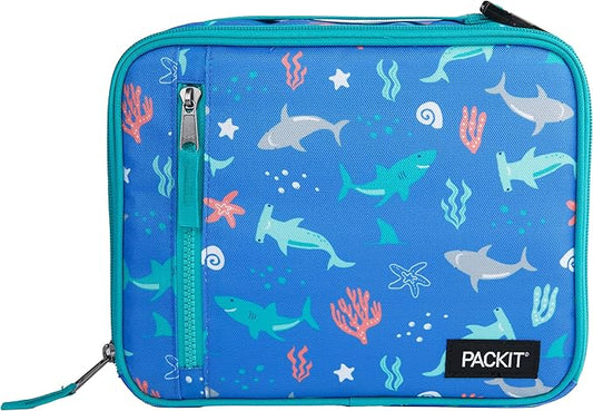 PackIt Freezable Classic Lunch Box, Sea Shark, Built with ECOFREEZE Technology, Collapsible, Reusable, Zip Closure With Zip Front Pocket and Buckle Handle, Designed for Fresh Lunch On the Go