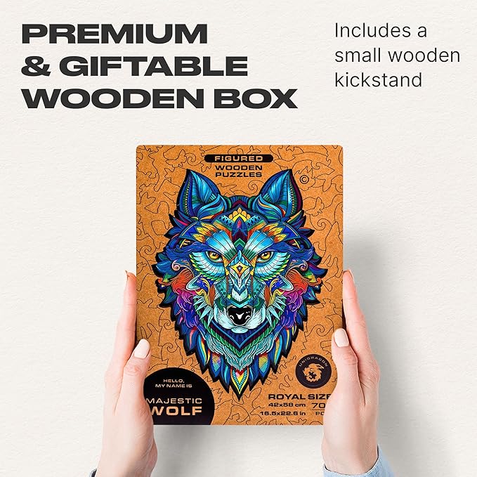 UNIDRAGON Wooden Puzzles for Adults Unique Jigsaw Puzzles - Royal Size Majestic Wolf Kingsize 16.5"x22.6" 700 PCS Deko with Cut 0.03 mm Accuracy Animal