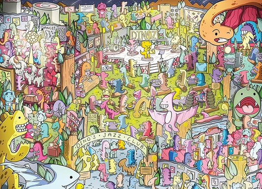 Cross & Glory - Jurassic Jive: A Night of Dino Jazz - 1000 Piece Jigsaw Puzzle for Adults & Kids 12+ & Kids | Whimsical Prehistoric Jazz Club Theme with Colorful Dinosaurs