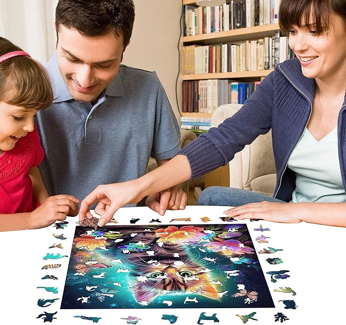 Mys Aurora Wooden Puzzles, Kitten in Dream Wooden Jigsaw Puzzles 200 Piece, Unique Luxurious Shaped Wood Puzzle for Adults and Kids, Best Gift for Birthday 11.2 x 11.2 Inch