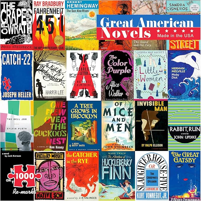 Re-Marks Great American Novels 1000-Piece Puzzle for All Ages, Family Jigsaw Puzzle