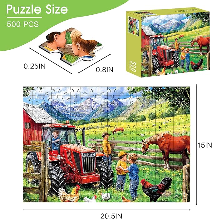 500 Piece Puzzles for Adults, Farm Animal Puzzles 500 Pieces, Puzzles for Kids Ages 6-8,Recycled Cardboard Horse Puzzle 500 Piece, Great Gift for Family Friends, 20.5 x 15 in