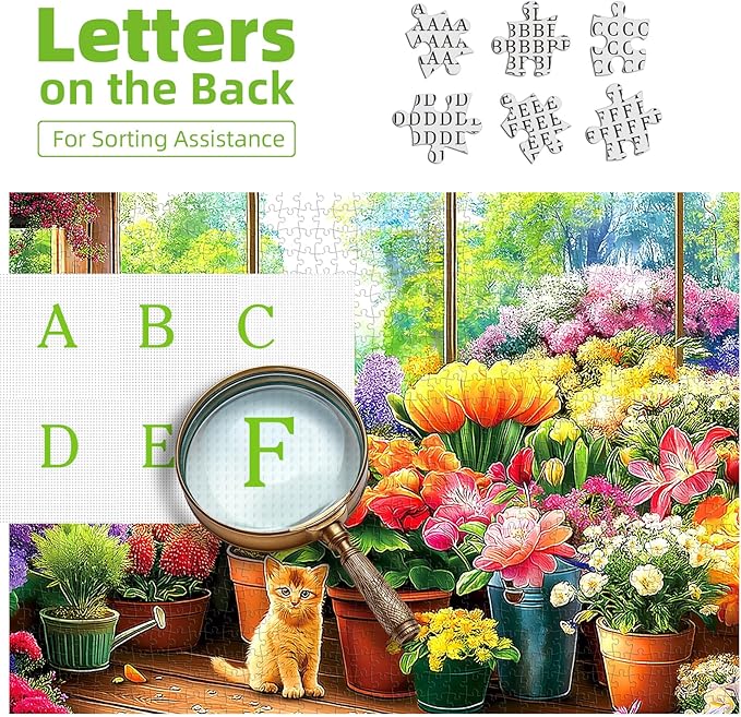 Blueforest 300 Piece Jigsaw Puzzle for Adults - Cute Kitten & Flower Garden, 17x11 Inch, Fun & Relaxing Adult Puzzles for Stress Relief