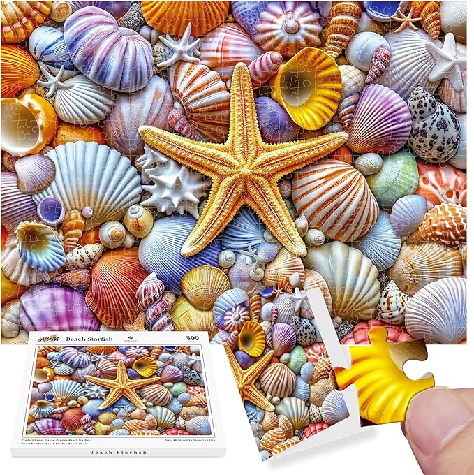 ALL4JIG Starfish Fun Jigsaw Puzzles for Adults and Kids, 500 Pieces, 19" x 14", Christmas Secret Santa Gift, White Elephant Gifts, Number Partitioned for Easy Solving