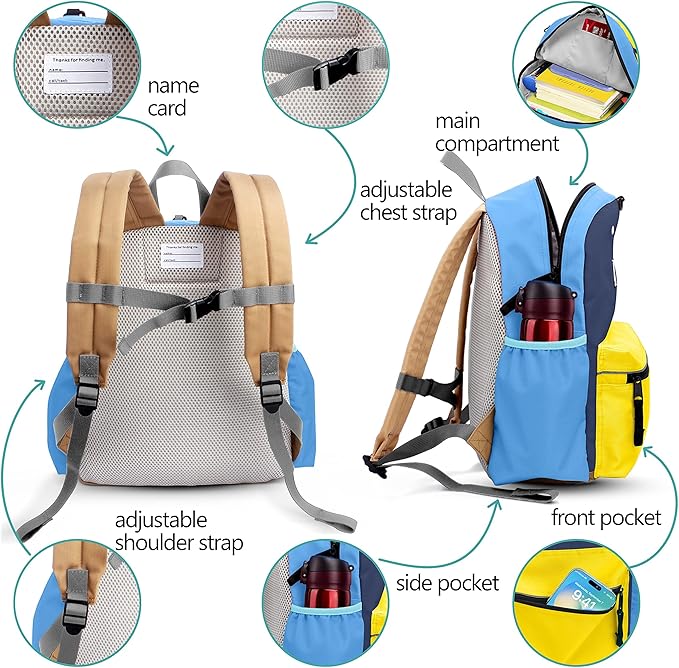 Kids Backpacks, Unisex, Multicolored, Medium, 13" H, 1L, Nylon, Modern, Cartoon, 3-5 Years, Elementary School, Travel, School