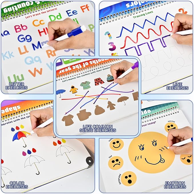 Montessori Busy Book for Toddlers 3–5 | Preschool Learning Activities | Educational Toddler Book with 14 Themes, 15 Drawing Pages & Guided Stickers | Fine Motor Skills Toy & Travel Activity