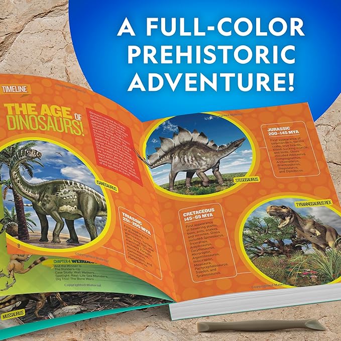 NATIONAL GEOGRAPHIC Dino Fossil Dig Kit & Dinosaur Book for Kids- Excavate a Replica Dinosaur Tooth Fossil and Study Paleontology with a Full-Color Dinosaur Activity Book for Kids (Amazon Exclusive)