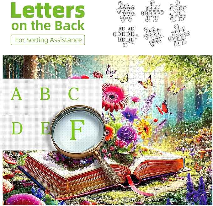 Blueforest 500 Piece Jigsaw Puzzle for Adults - Unique Shape Pieces | Magical Forest Book with Flowers & Butterflies | 23x15 Inches Challenging Fun Puzzle