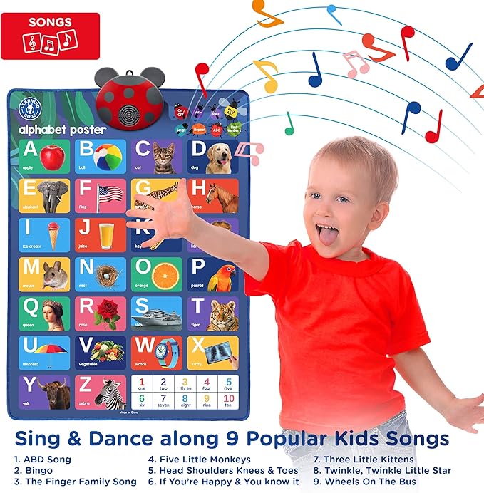 LEARNING BUGS Interactive ABC & 123s Talking Poster & Musical Wall Chart, Educational Toy for Toddlers