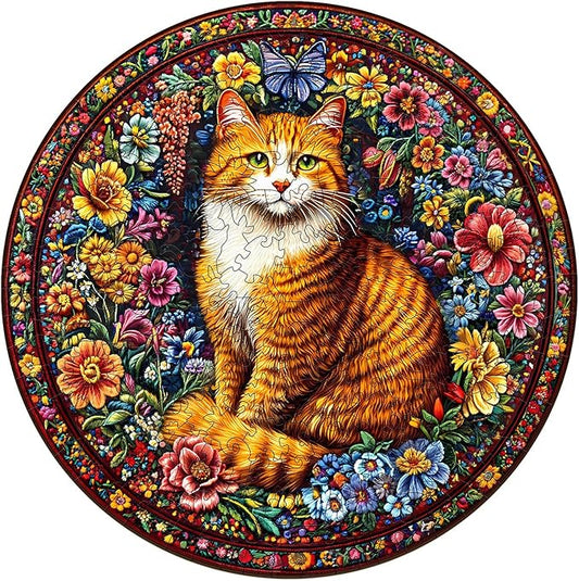 Wooden Puzzles for Adults, Wooden Jigsaw Puzzles for Adults Kids, Floral Feline Unique Shaped Wood Puzzles Adult, Creative Birthday Gifts for Friends Family Game(11.4 * 11.4in 200pcs)