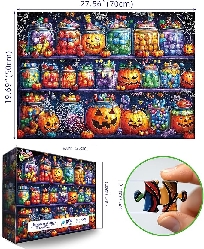 Halloween Candy Jars 1000 Piece Puzzle for Adults Spooky Night Mason Jars Challenging Jigsaw Puzzles for Adults Family Game Night (27"x19")