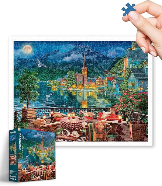 PieceRelax Plastic Jigsaw Puzzles for Adults 1200 Pieces - Image World - Evening by The Lake in Hallstatt Most Satisfying Table Games and Gifts No Puzzle Mat Required [H3519]