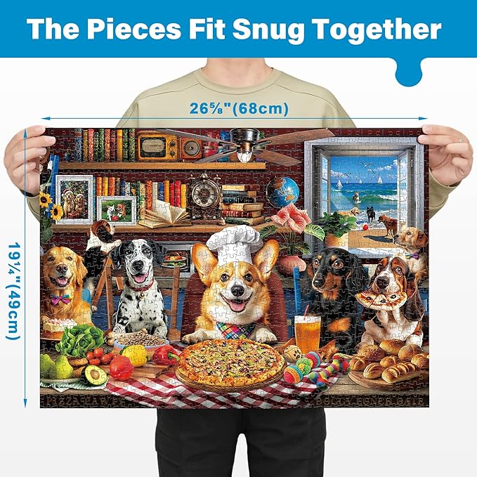 BenBen 1000 Piece Puzzle for Adults, 4 Pack Jigsaw Puzzles with Letters on Back, World Landscape, USA Landmarks, Dogs' Dinner Party, Jungle Parrots