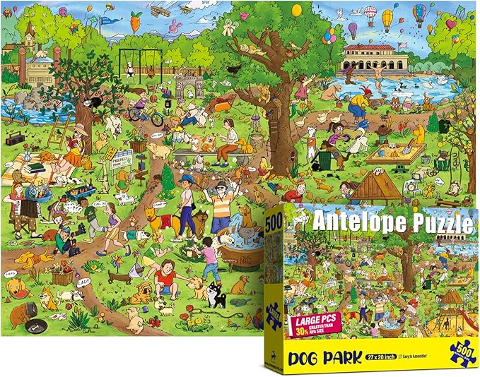 Antelope - 500 Piece Large Format Jigsaw Puzzle for Adults, Dog Park Jigsaw Puzzles 500 Pieces, Large Pieces, No Dust Puzzles for Senior Citizen, 500 PC, Non-Glare Finish, Interlock Smoothly