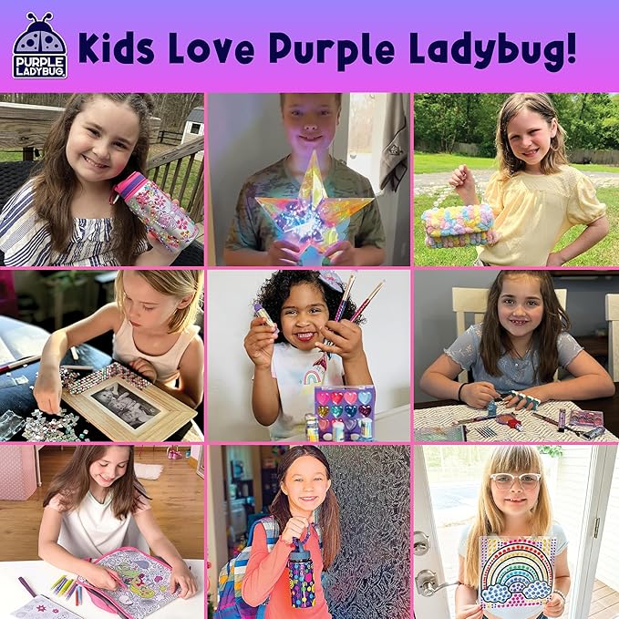 PURPLE LADYBUG DIY Jewelry Box Craft Kit for Girls Ages 4-12, Arts and Crafts for Kids, Creative Toys for Little Girls 6-8 Years Old, Birthday Gift for 5+ Year Old Girl, Mosaic Mermaid Unicorn Design