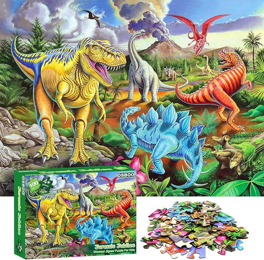 Puzzles for Kids Ages 4-8, 6-8, 8-10, Jigsaw Puzzles 100 Piece Big Dinosaur Floor Puzzle for Kids Children Educational Toys for Little Boys and Girls