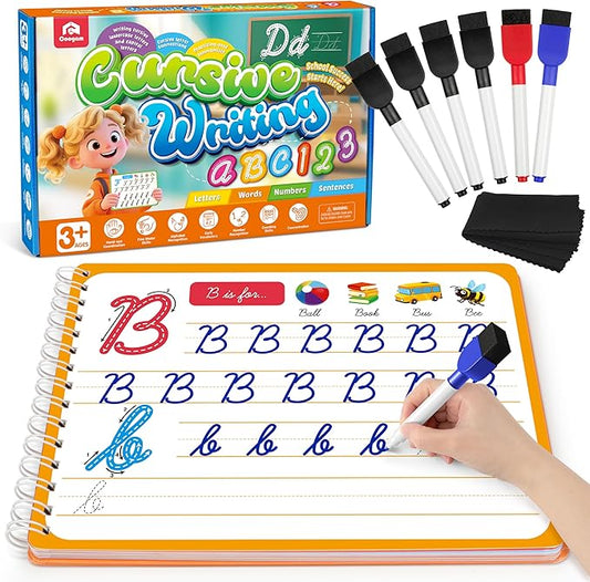 Coogam Magic Practice Copybook for Kids Age 3-12, Dry-Erase Writing Practice Book - Cursive Handwriting Aid with Alphabet Nmubers Words Sentences for Children and Beginners