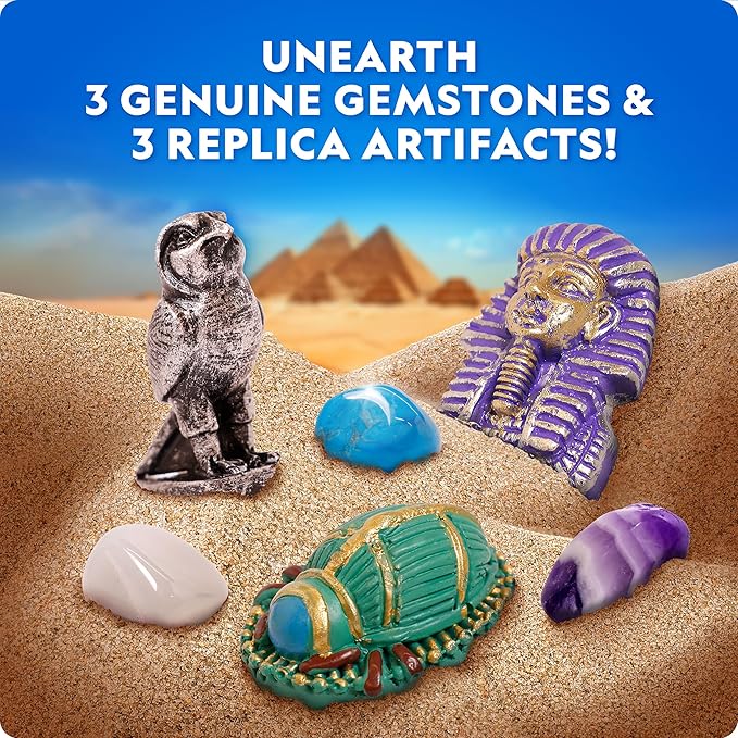 National Geographic Ancient Egypt Dig Kit – Includes Pyramid, Sphinx & Pharaoh-Shaped Dig Bricks with Real Gemstones & Replica Artifacts, Tools & Learning Guide for Kids, Science Kits for Kids