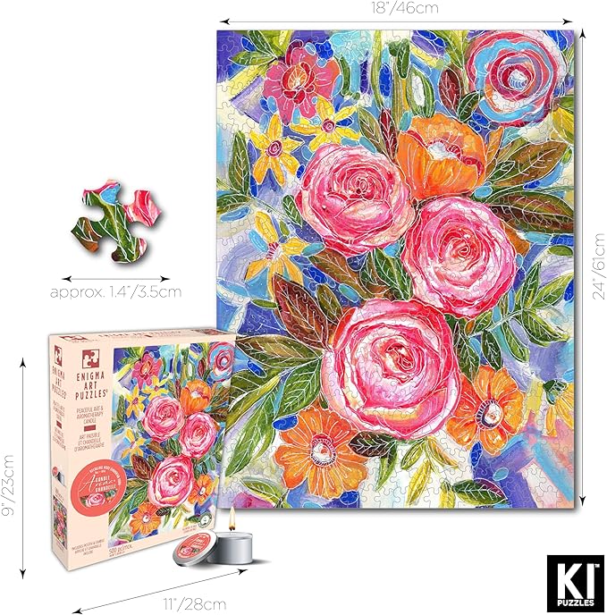 KI Puzzles 500 Piece Puzzle for Adults Aromatherapy Flowers in Vase Jigsaw with Scented Candle from Playview Brands