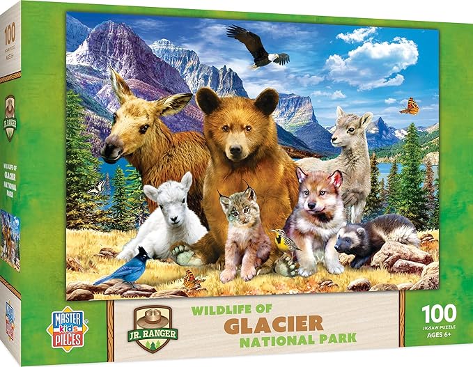 MasterPieces – 100 Piece Jigsaw Puzzle for Kid 6+ Years, Wildlife of Glacier National Park, Educational and Fun Game, Gift Idea for Children, 19" x 14"