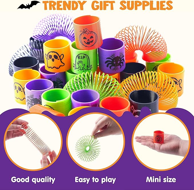 JOYIN 60 PCS Halloween Coil Spring for Kids, Mini Magic Springs Toys, Fidget Stress Coils Toy for Halloween Party Favors, Trick or Treat Bags Stuffers, Classroom Exchange, Carnival Game Prizes