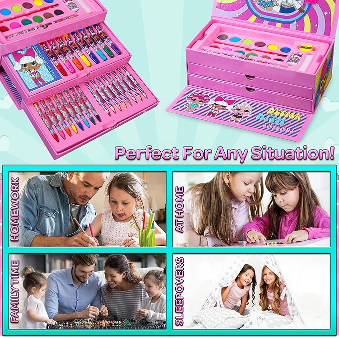 L.O.L. Surprise! Colored Pencils Art Supplies Kids Drawing Kit School Supplies Painting Kit Girls Drawing Pencils Art Kit Travel Case with Crayons Arts and Crafts for Kids 4-12 (Multicolor)