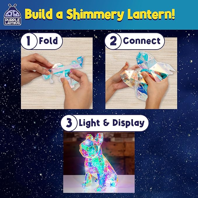 PURPLE LADYBUG Prismic 3D Puzzle Dog Lantern Kit - Light-Up Craft Activity, DIY Night Light Toy, STEM Art Project for Kids & Teens, USB-Powered Animal Decor