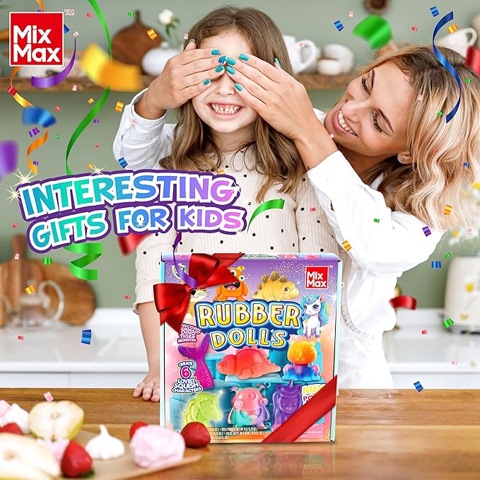 MixMax Make Your Own Squishies Toys, 6 Packs Rubber Dolls Making Kit for Kids Glow Jumbo Glitter Silicone Squishy Craft Kit for Girls 6-12 Nice Boy Party Activities