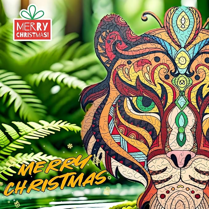 Wooden Jigsaw Puzzle for Adults,Tiger Animals Shaped Magic Puzzle Pieces Best Gift for Adults,Can be Used as a Cool Mouse Pad,220pcs,(13.97 * 12.99 inches)