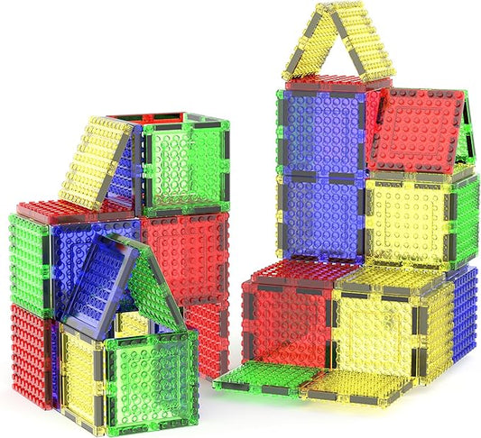 PicassoTiles Magnetic Brick Tiles STEM Creative Magnetic Tiles Building Block Set Building Brick Construction Toy Socket Spikes Toys Accessory Educational Imaginative Learning Kit Stacking Set
