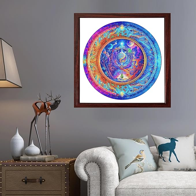 Mys Aurora Wooden Puzzles for Adults Mandala Premium Unique 300 Piece Medium Size 12.6" x 12.6" Jigsaw Puzzles Brain Teaser Puzzles, Beautiful Package, Best Gift for Adults Family Games