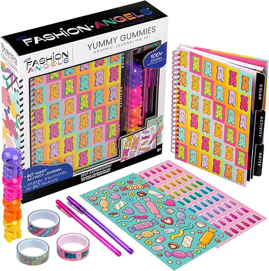Fashion Angels Yummy Gummies Graphic Journal Set, Includes Sketch Book, Sticker Sheets, Writing Essentials, Tape & More, Ideal for Kids & Teens