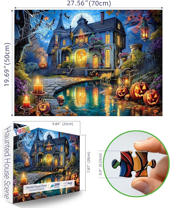 Halloween Haunted House Jigsaw Puzzle 1000 Pieces for Adults Spooky Horror Night Scene Ghosts Challenging Gothic Scary House Puzzle for Game Night & Home Decor(27.6"x19.7")