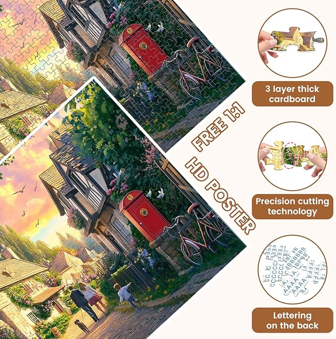 Warm Family Puzzle for Adults, Spring Flowers Puzzle for Adults Children Elderly,500 Piece Sunset Strolls Jigsaw Puzzle as Home Decor, Friends Family Activity Game Nights Gifts, 20.5×15 in